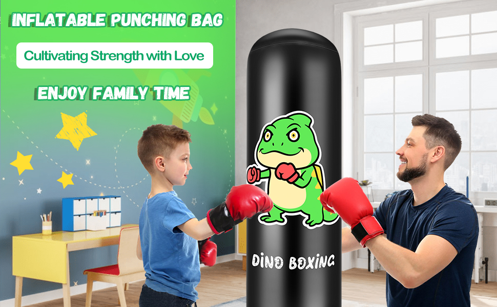 Надувний боксерський мішок для дітей Boxsack Kinder, 165 см, з рукавичками, для карате, тхеквондо, MMA (динозавр)