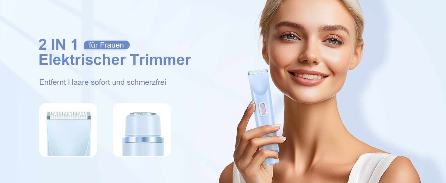 Електричний жіночий епілятор 2-в-1 з USB-C зарядкою, для обличчя, ніг та рук, вологостійкий тример, легко чистити (блакитний)