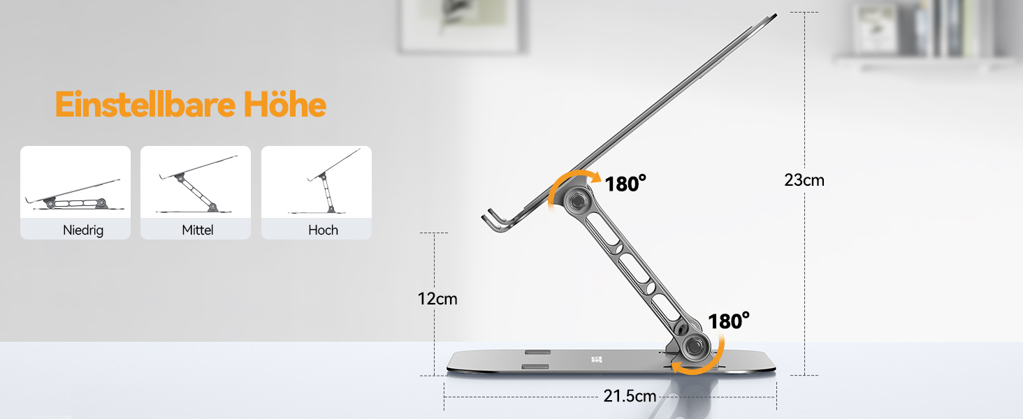 Підставка для ноутбука TECKNET регульована по висоті, ергономічна, складна, з вентиляцією, сумісна з 11-17.3 дюймами, для MacBook та планшетів (срібна)