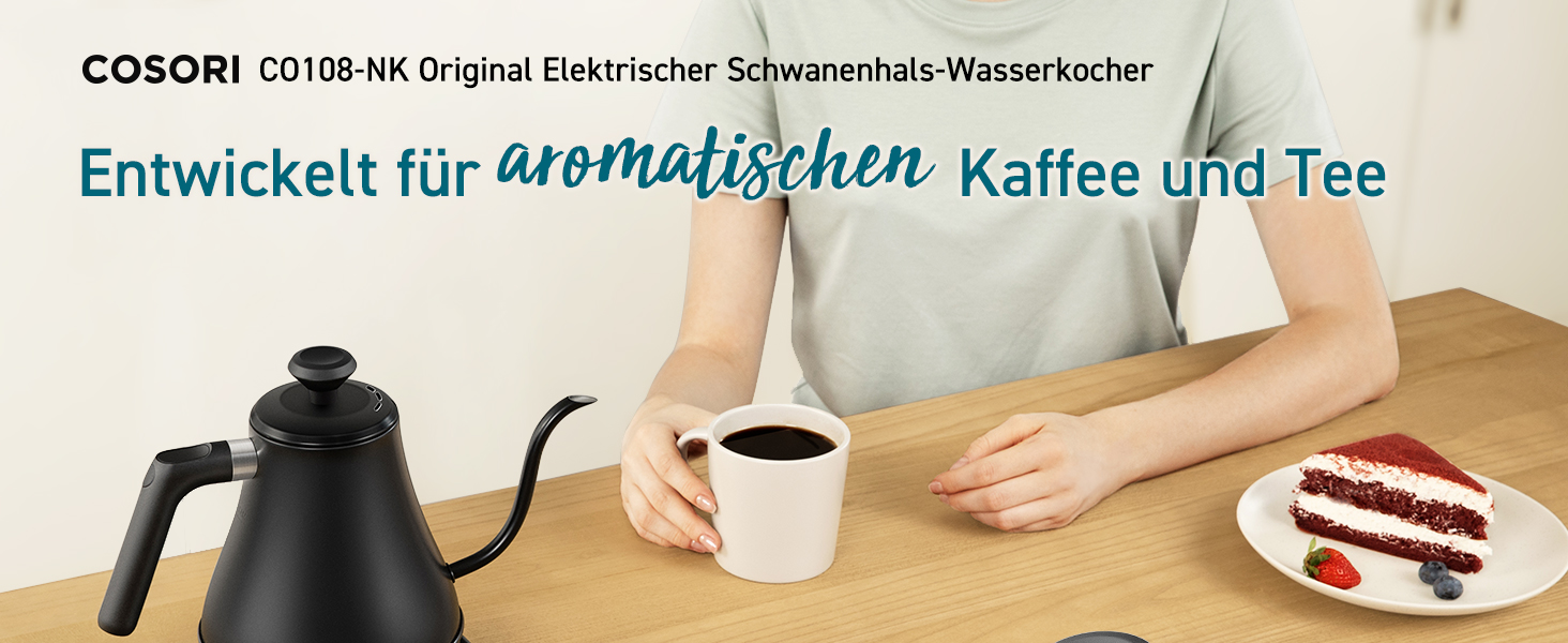 Електричний чайник COSORI з лебединою шийкою, нержавіюча сталь, 0.8 л, регулювання температури 80-100°C, функція підтримки тепла 60 хв, антрацитовий колір