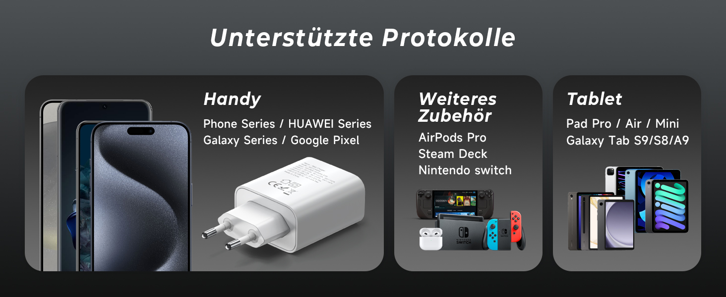 Мережевий адаптер ZKAPOR 40W з 4 USB-портами: швидка зарядка PD+QC для iPhone 16/15/14, Samsung Galaxy, Huawei, iPad