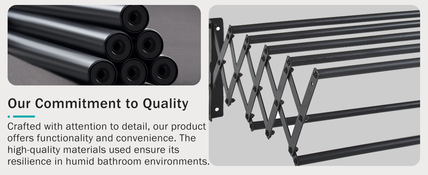 Настінна сушилка для білизни YOUDENOVA з 7 стійок, розсувна, для ванної кімнати, металевий тримач для рушників, (42-80) x 59 x 19 см, чорний