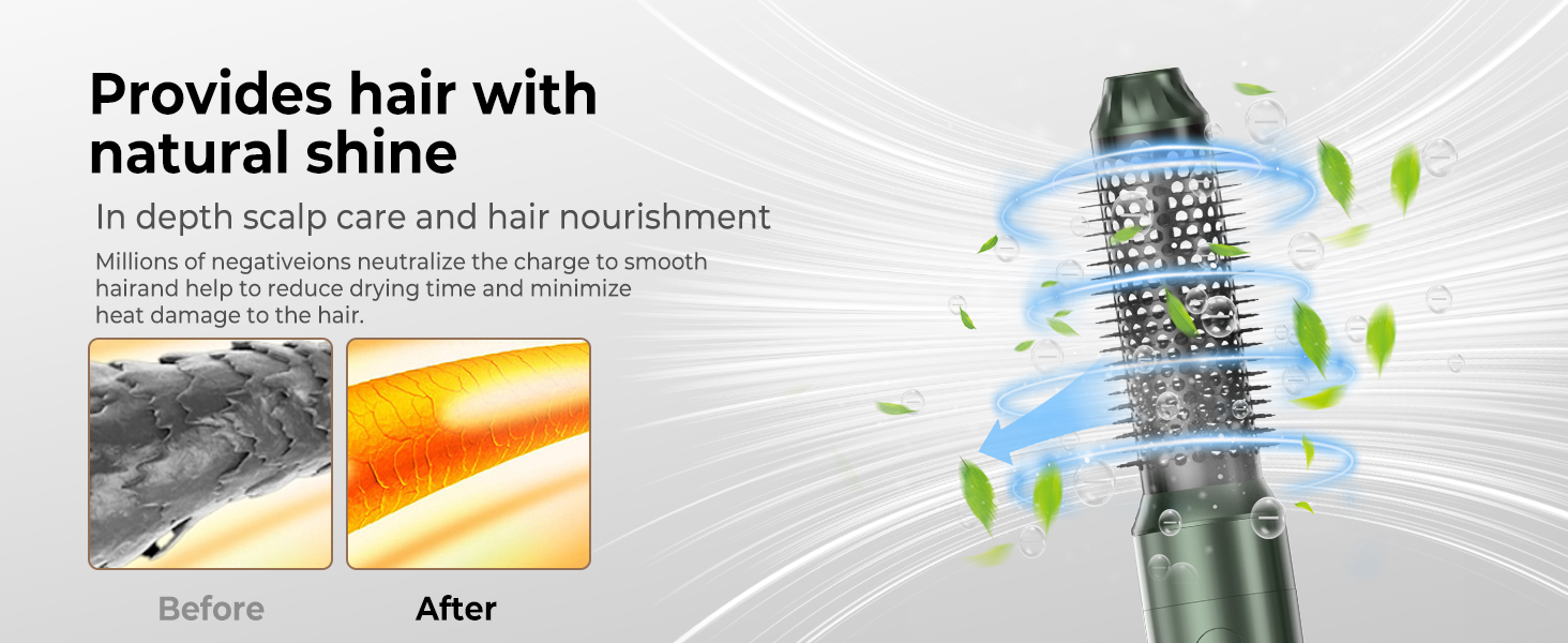 Atopskins Hairstyler: Фен-щітка 7-в-1 для створення зачісок, 110000 RPM, з іонізацією, дифузором, локонами, об'ємом, випрямленням, для волосся, зелений