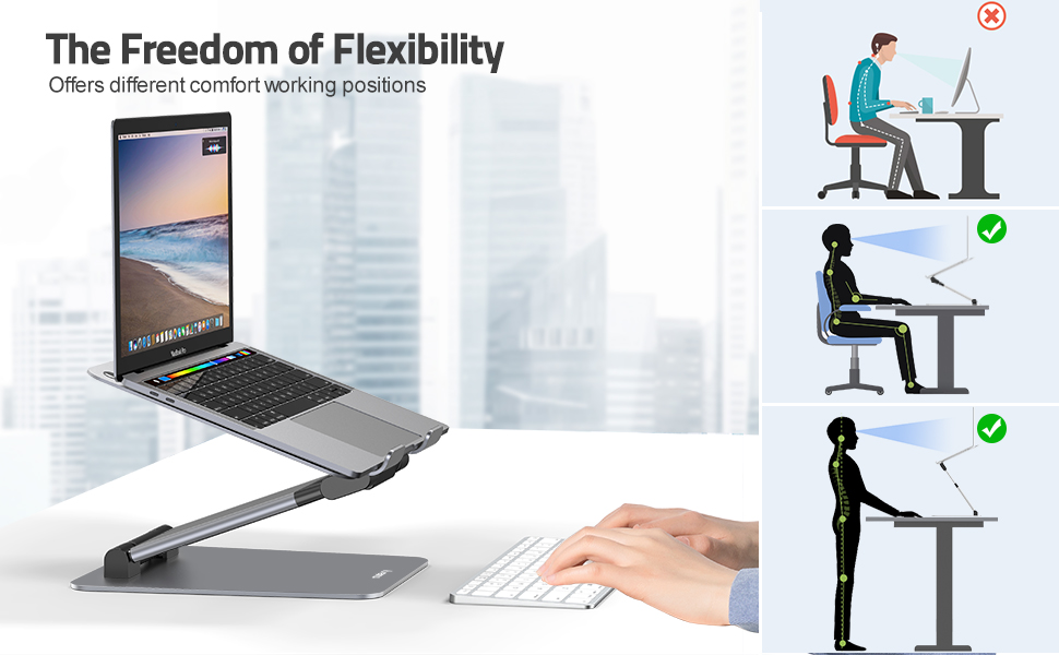 NULAXY Adjustable Laptop Stand - Ergonomic, Portable, Foldable, Supports 10kg, 10-17 inch Compatible - Space Grey