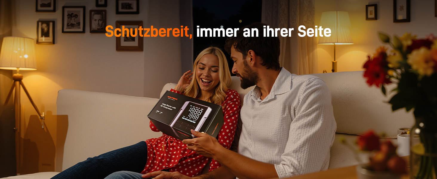 WOLFBOX 4000A Пускозарядний пристрій з компресором 160PSI, 12V, 65W, 88.8Wh, для бензинових/дизельних двигунів 10L, LED-ліхтар, кабелі, 4000A