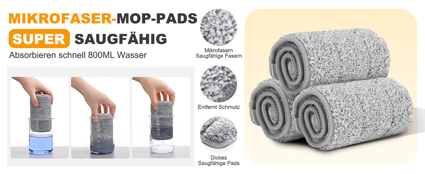 Набір для миття підлоги з відром, Masthome: компактний моп з відром та вичавкою, 3 мікрофібрових насадок, нержавіюча сталь, 2-в-1, для дерев'яних, плиткових та мармурових підлог, бежевий, 2.9л