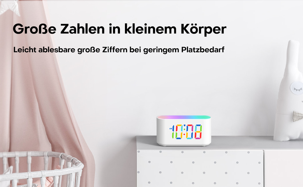 Дитячий цифровий будильник з нічником: 9 RGB кольорів, LED-дисплей з великими цифрами, функція диммера, подарунок для дівчаток та хлопчиків