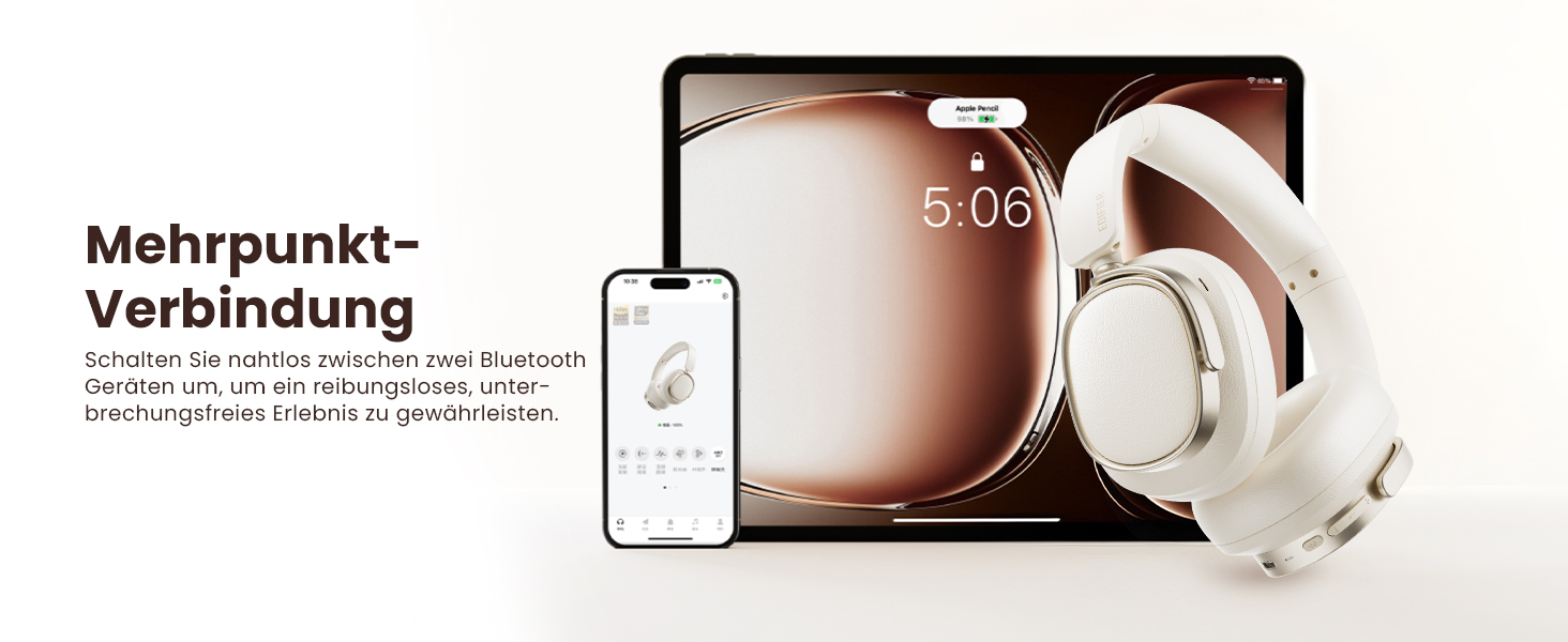 Навушники бездротові Edifier ES850NB з шумозаглушенням, Hi-Res Audio, Bluetooth 5.4, LDAC, 92 год роботи, слонова кістка