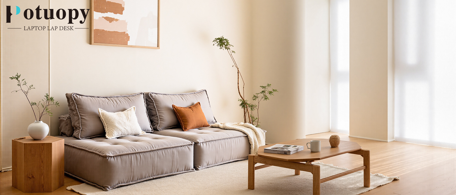 Столик для ноутбука Potuopy з регулюванням висоти та кута нахилу, великий (60*40 см), сірий