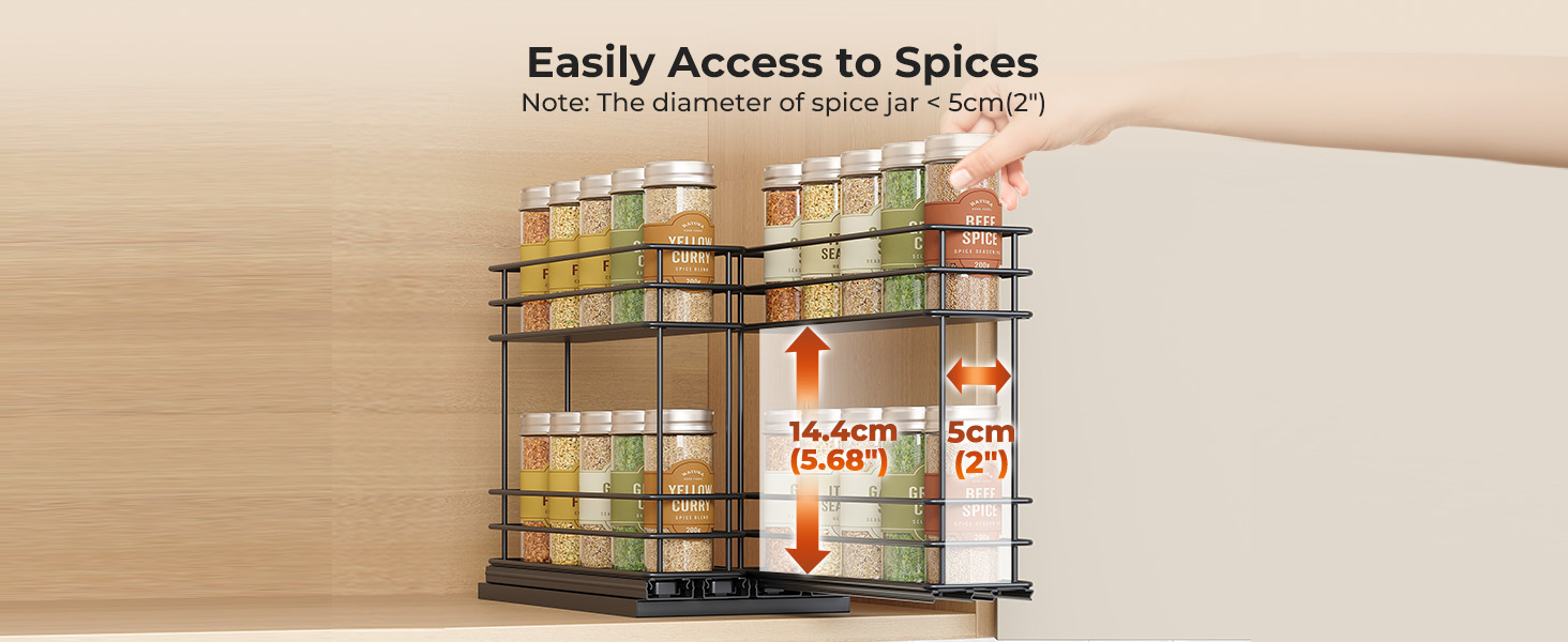 Організатор для спецій Orimade - висувна полиця для спецій, 3 шт (2 шт 5см, чорний)