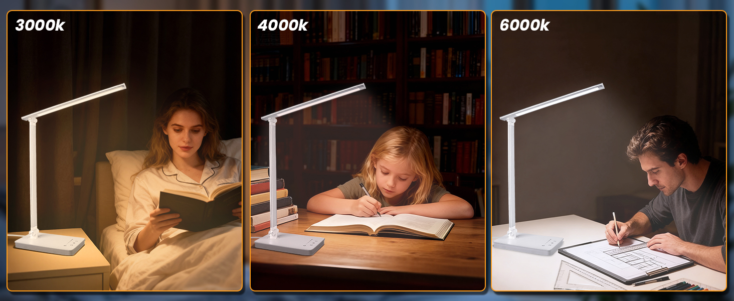 LED лампа для столу Akynite з регулюванням яскравості, USB, 2A адаптер, 5 кольорів, 10 рівнів яскравості, таймер, сенсорне управління, для дітей, білий