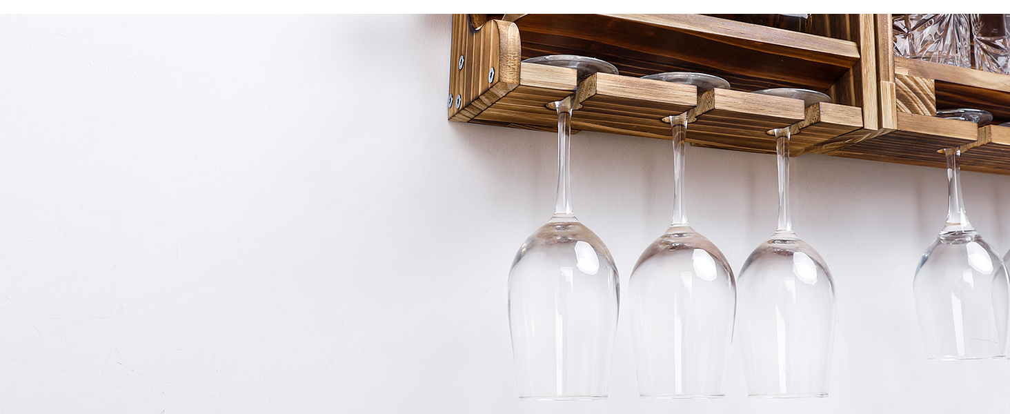 Стійка для вина Yorbay з підігрітим деревом, настінна з тримачем для корку, для келихів для вина та віскі, утримувач для пляшок, домашній бар, вінтаж, подарунок (без LED)