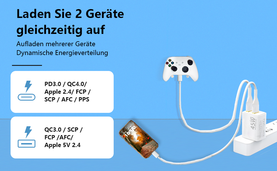 Мережевий зарядний пристрій USB-C 45W з 2 портами, PD 3.0, швидка зарядка для Samsung Galaxy S24/S23/S22, iPhone 16/15/14 Pro Max, iPad, Pixel, мобільні телефони