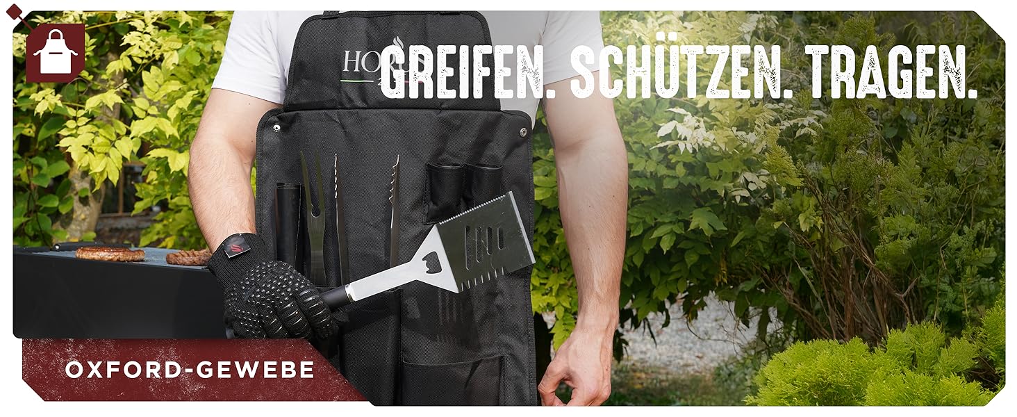 HORUS 23 Набір гриля з аксесуарами з нержавіючої сталі: щитківка, рукавиці для захисту від тепла, килимок для гриля - подарунок для чоловіків