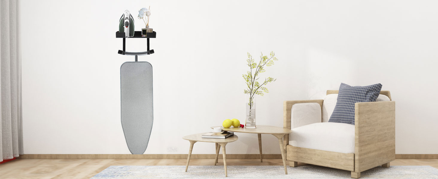 Кріплення для прасувальної дошки настінне, 32*15.7 см. Настінне кріплення для прасувальної дошки з нержавіючої сталі з металевими гачками. Тримач для прасувальної дошки, кріплення для праски на стіну, підходить для прасувальних дошок T/Y форми.