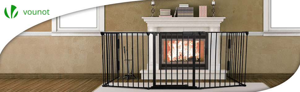 Захисне ґратка для каміну Vounot з дверцятами, 375 см, 6 елементів, металева, для дітей, чорний