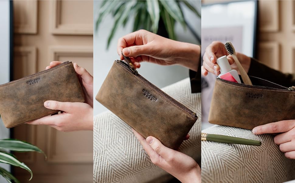 Преміум косметичка Berliner Bags Anna зі шкіри, маленький шкіряний пенал для жінок і дівчат, розмір XS, колір еспресо