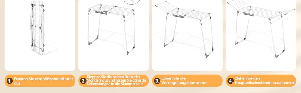 Сушарка для білизни KINGBOARD розкладна велика, крилатий сушарка висувна 174x97x156 см, стійка сушарка з антиковзними ніжками для дому та вулиці, біла