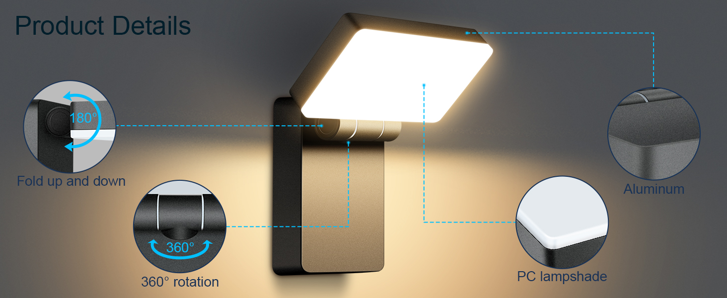 Зовнішня LED-стінна лампа Kingwen 40W, 3000K, поворотна на 360°, IP65, чорна, для дому та вулиці