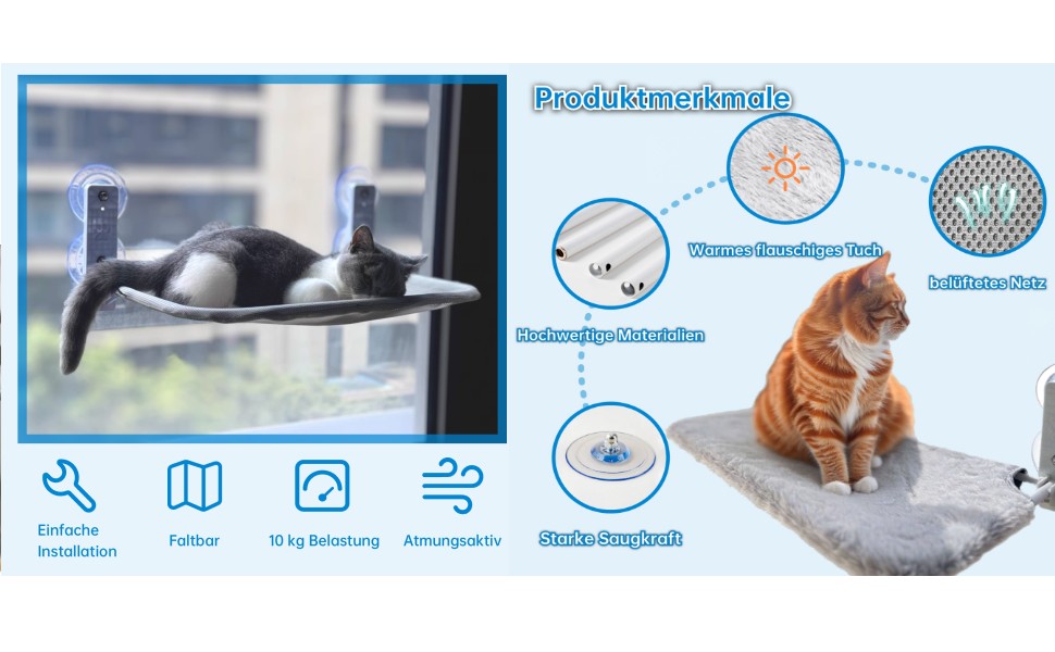 Кігтеточка-ліжко для котів на вікно, гамак з міцними присосками до 18 кг, знімний та перевертаний чохол, складана та стабільна (смужки, L)