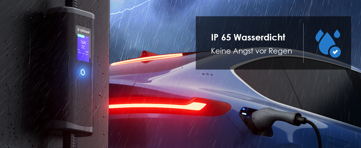 Кабель для зарядки електромобілів Bokman Typ 2 з CEE роз'ємом, 5 метрів, 6-16A, 11kW, 3-фазний, IP65 вологостійкий, портативний зарядний пристрій для електромобілів, мобільна зарядка, станція зарядки, IEC 62196-2, з сумкою та мікрофіброю