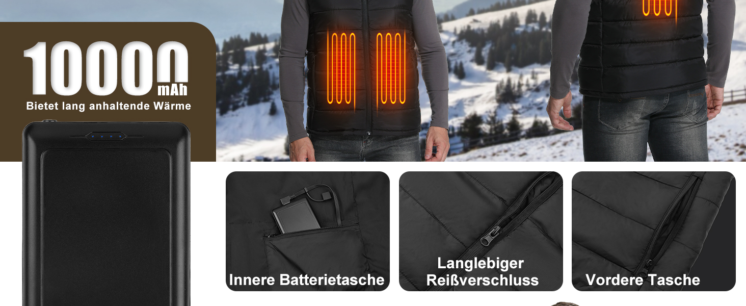 Обогревна жилетка Miss Doozy з Powerbank 10000mAh, 6 зон нагріву, 3 режими температури - для чоловіків та жінок, Outdoor, мотоцикл, туризм, XXL