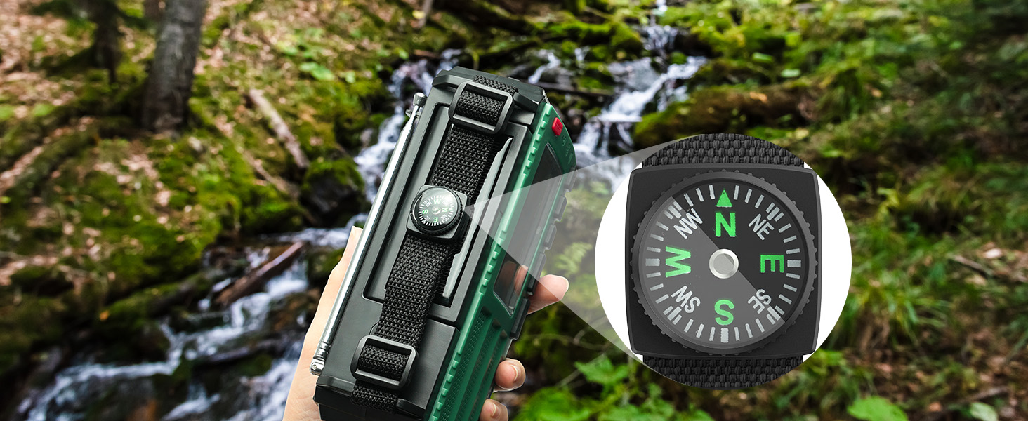 Радіо Kurbelradio з сонячною панеллю Esky, 10000mAh, AM/FM, SOS-сигнал, компас, LED-ліхтарик, живлення для смартфона, для надзвичайних ситуацій та кемпінгу, зелене