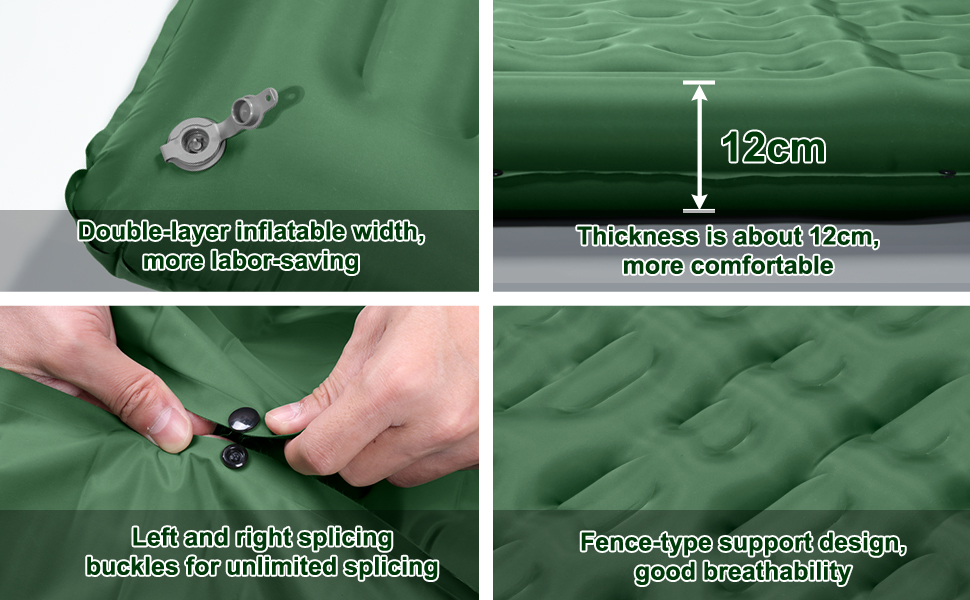 Надувний килимок для кемпінгу Isomatte, 12 см, товщина, з насосом для ніг, водонепроникний, ультралегкий, військовий зелений