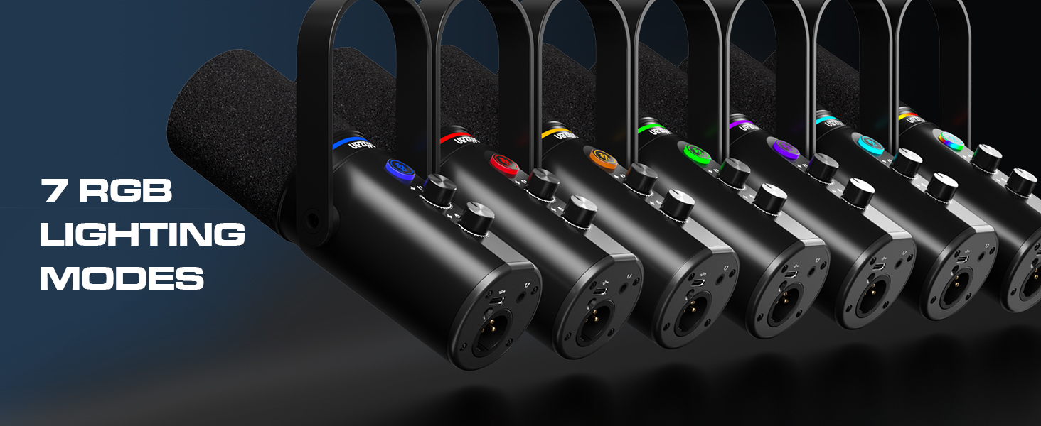 Мікрофон Ortizan XLR/USB для геймінгу та подкастингу з регулятором гучності, кріпленням, ефектами та шумозаглушенням - Чорний