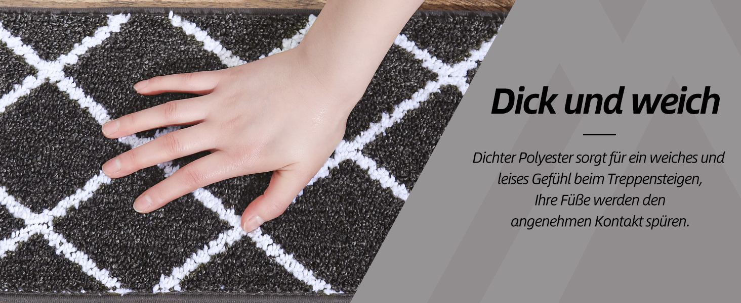 Комплект килимків для сходів COSY HOMEER (15 шт.), 70 x 22 см, антиковзаючі, самоклеючі, машинне прання, 100% поліестер, TPE-підкладка, для дітей, літніх людей та домашніх тварин, чорно-білі