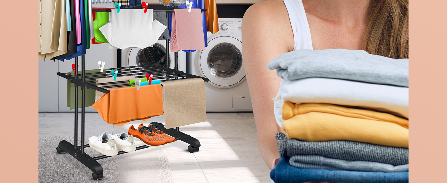 Кесер® Сушилка для білизни з колесами - тур-модель, 4 яруси, 2 обертові крила, 6 розкладних рівнів, білий/антрацит (чорний)