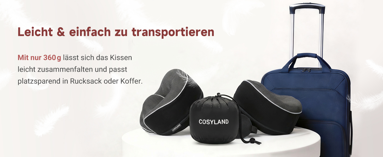 Подушка для шиї COSYLAND для літака та авто - Memory Foam, 360° підтримка, регульована, чорна. З маскою для сну та берушами