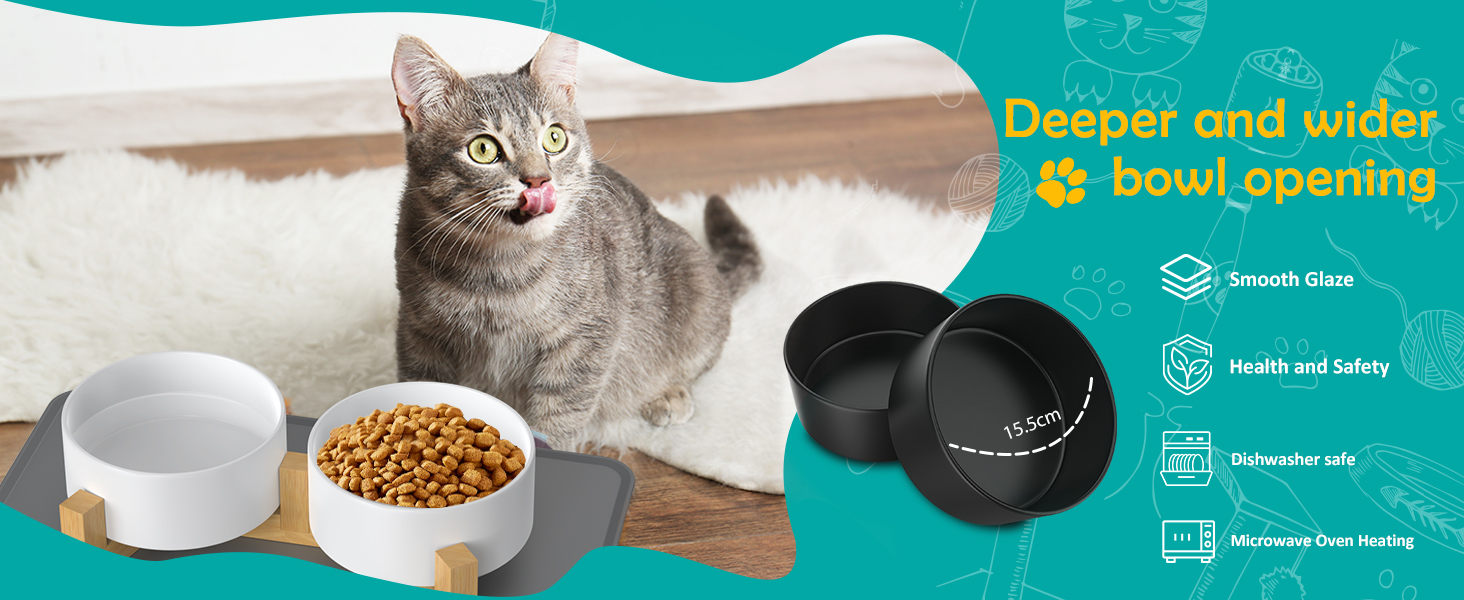Doppel 850ml Ceramic Dog Bowl - Elevated Food and Water Bowl with Bamboo Stand & Non-Slip Mat for Medium & Large Dogs