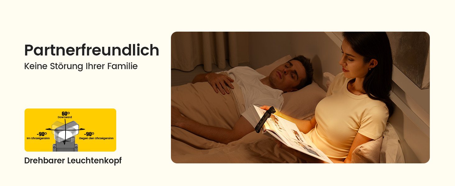 Лампа для читання Glocusent з кріпленням-прищіпкою, 5 режимів яскравості, 3 кольори, таймер, нічник, 65 lm, USB-зарядка, сірий колір