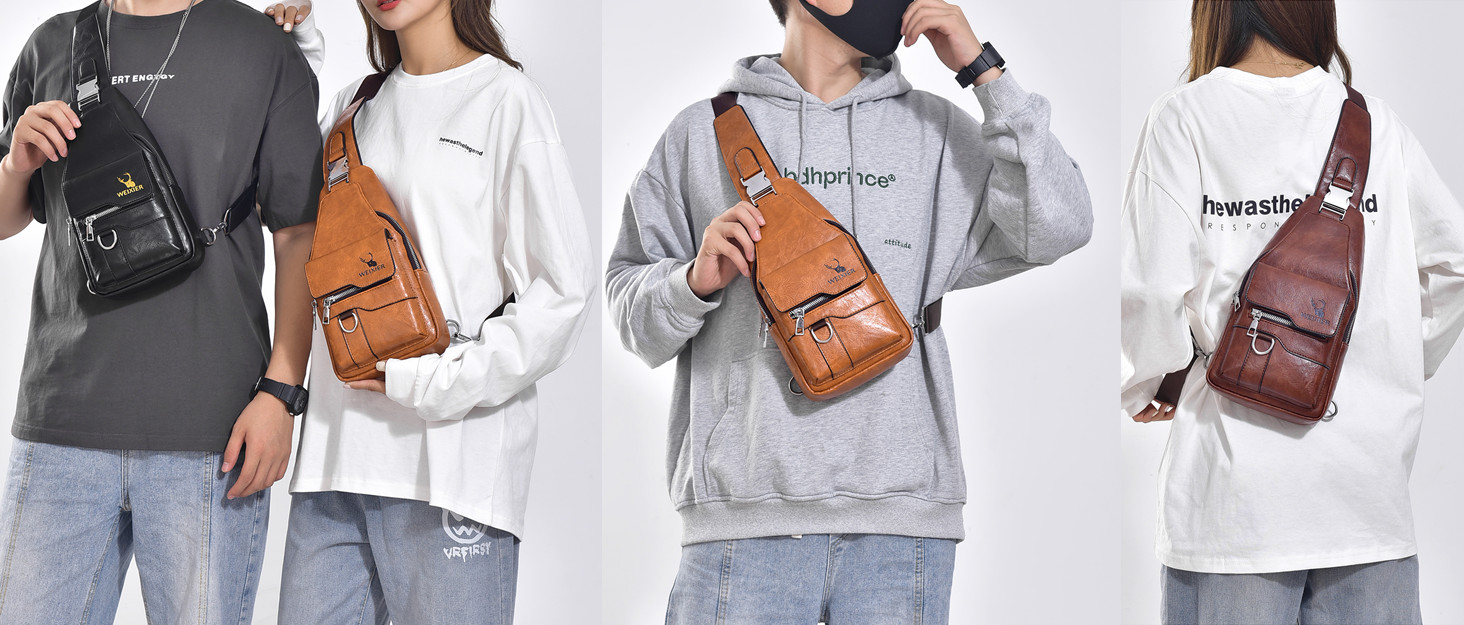 Чоловіча шкіряна нагрудна сумка-слінг, водонепроникна, для подорожей, велоспорту та кемпінгу (темно-коричнева)