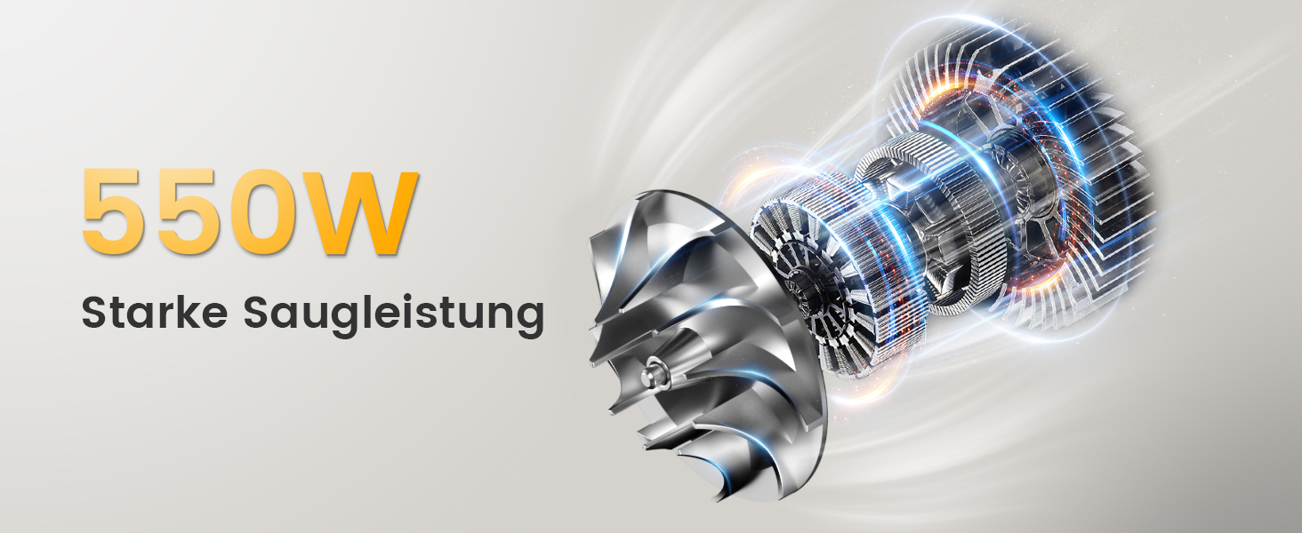 Бездротовий акумуляторний пилосос 45000 Па/550 Вт/70 хв, 1.8 л з OLED-екраном та антизаплутана насадка для підлоги, для твердих поверхонь, килимів, шерсті тварин