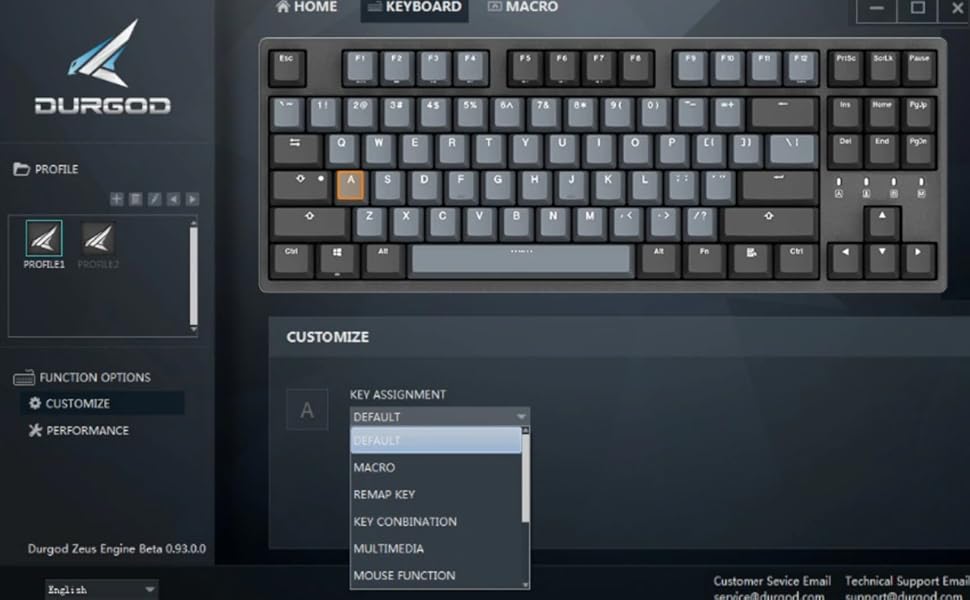 Механічна клавіатура DURGOD Taurus K320 TKL | 87 клавіш | USB-C | PBT кейкапи | Програмовані клавіші | NKRO | Windows & Mac (Space Grey, Cherry Clear)