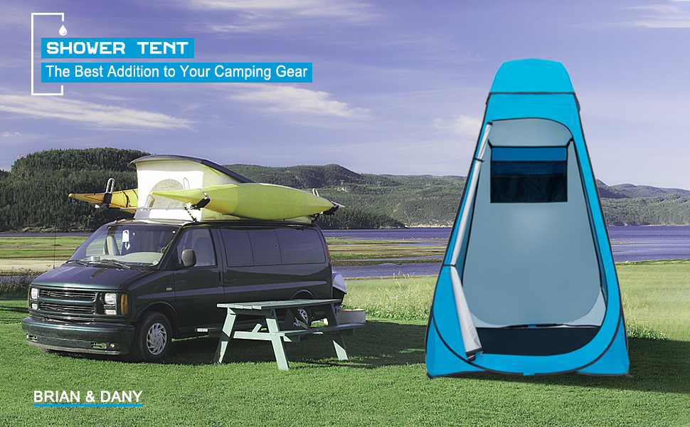 Намет для душу Brian & Dany, намет для туалету Pop Up, переносний роздягальня з захистом від дощу та вікнами, намет-роздягальня для відпочинку на природі, UPF 50+ водонепроникний, 120 x 120 x 190 см, блакитний