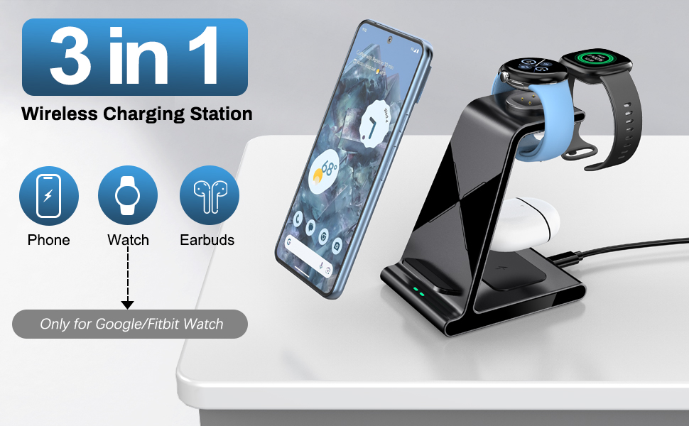 Бездротова зарядка для Google Pixel Watch 3/2 та Pixel 9 Pro/XL/9a/9/8a/8/Pixel 7/7a/7/6/5/4/3, Pixel Buds Pro/2 (без адаптера)