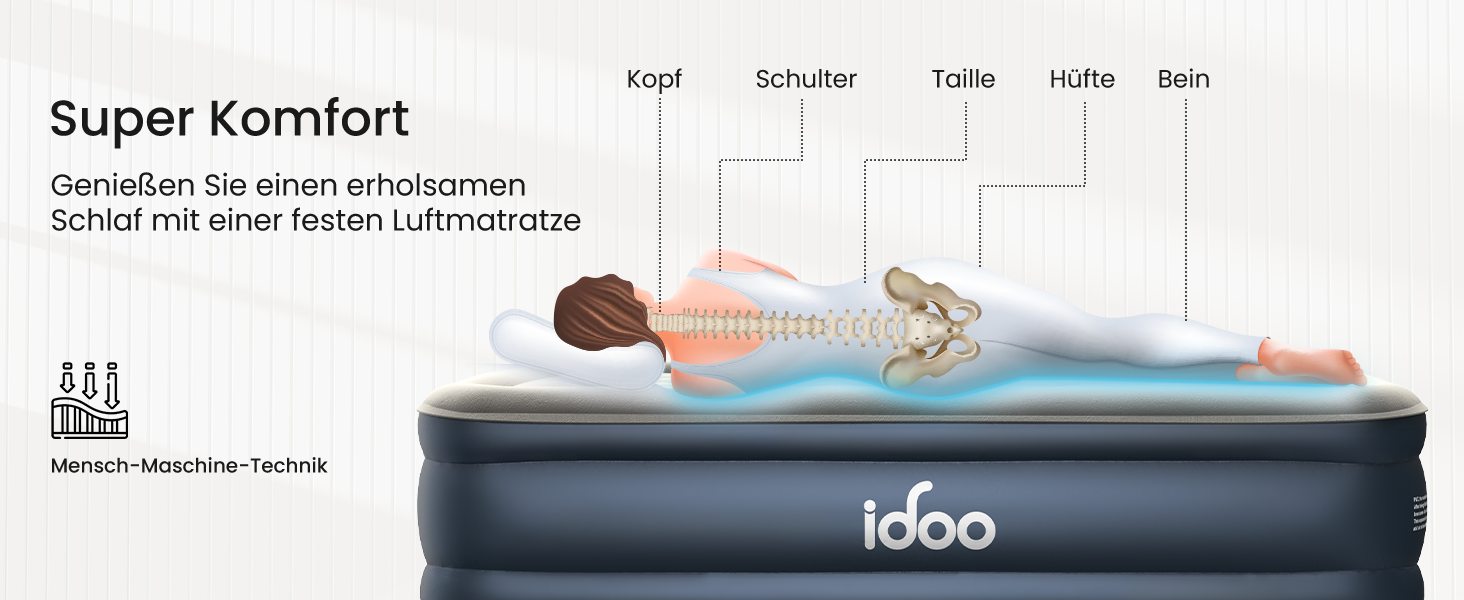 Надувний матрац iDOO самостійно надувний, 2 особи, з електричним насосом, для кемпінгу, 152x203x46 см, 295 кг