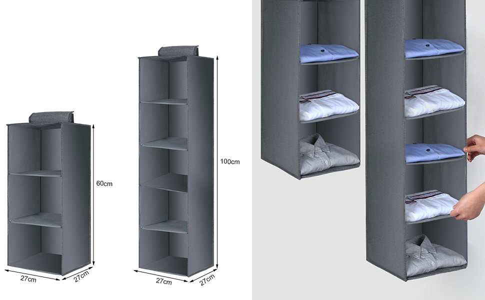 Органайзер для шафи AiQInu з 3 відділеннями, сірий, Medium