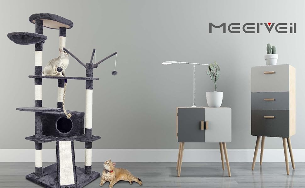 Драбина для котів Meerveil, 167 см, XL, з гамаком та печерами, сіра