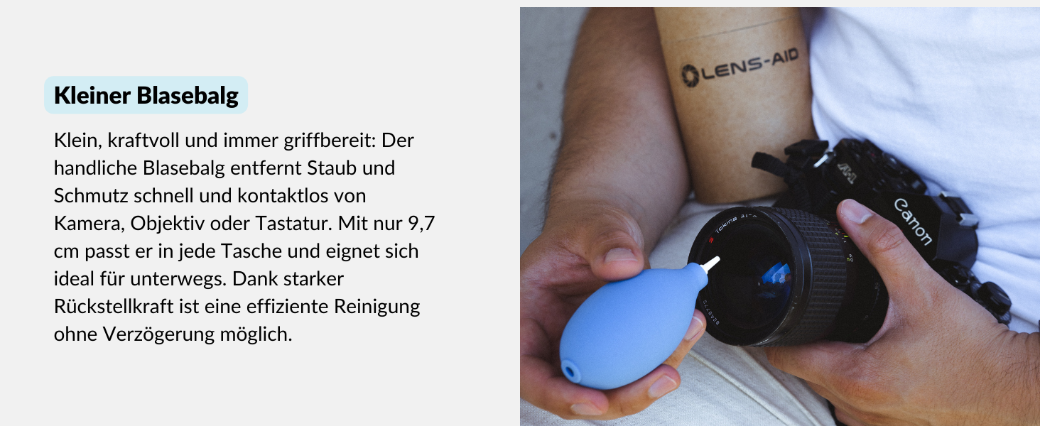 Набір для чищення камери Lens-Aid 3в1: повітряний насос, олівець для чищення та 5 мікрофібрових серветок – для сенсора, об'єктива, камери, дисплея, фільтрів, оптики. Ідеальний для фотоаксесуарів та техніки.