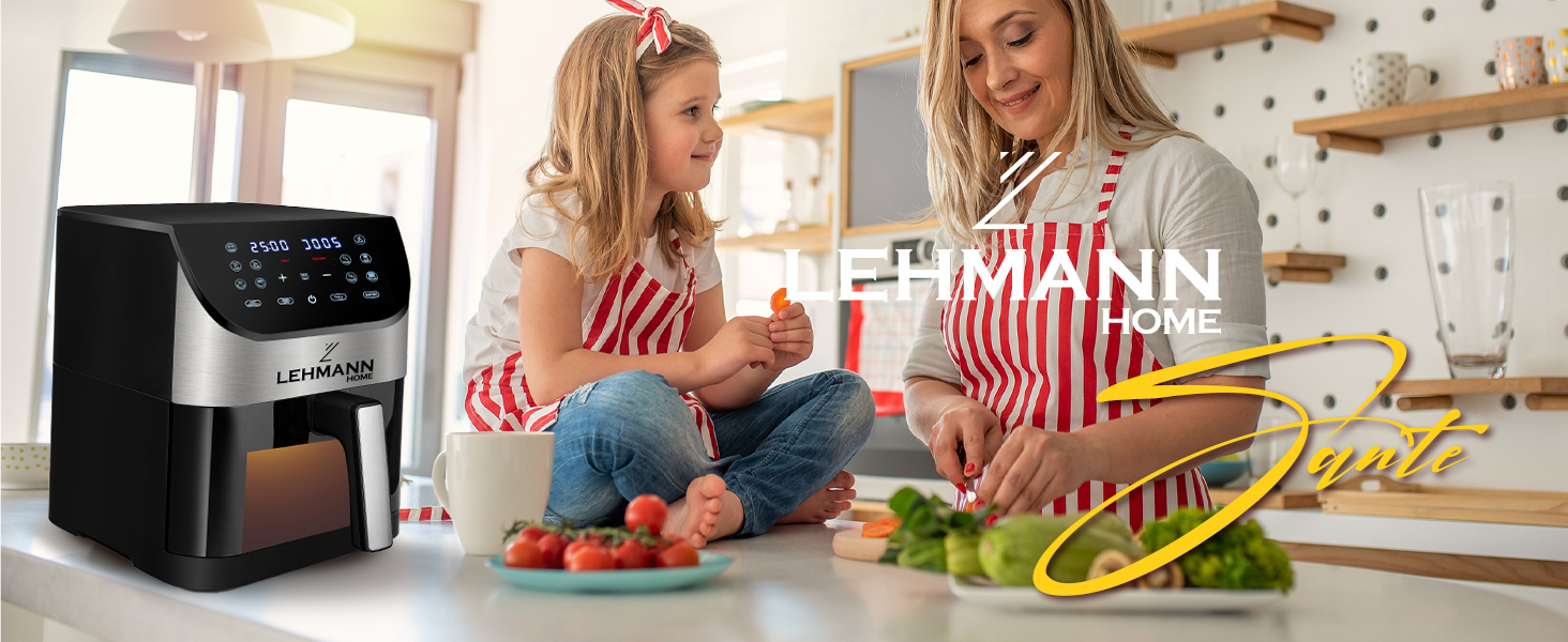 Електрична фритюрниця LEHMANN 6L з прозорим вікном, 1500 Вт, 12 програм, регулювання температури 76-200°C, таймер, LED-дисплей, фритюрниця без олії для приготування на грилі, випікання та смаження