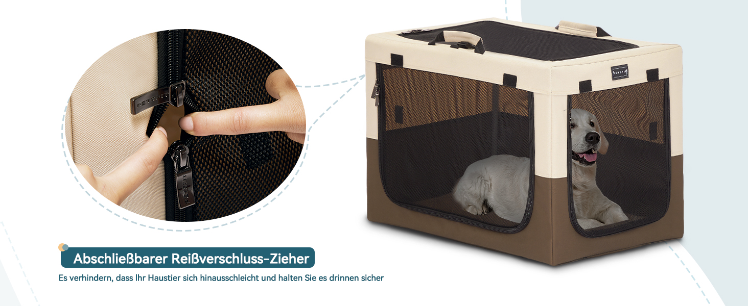 Клітка для собак Petsfit, складана, для середніх та маленьких собак, для дому, транспортування, з регульованим дизайном, з міцними сітчастими вікнами та м'якою підстилкою (61 x 46 x 43 см, колір кава)