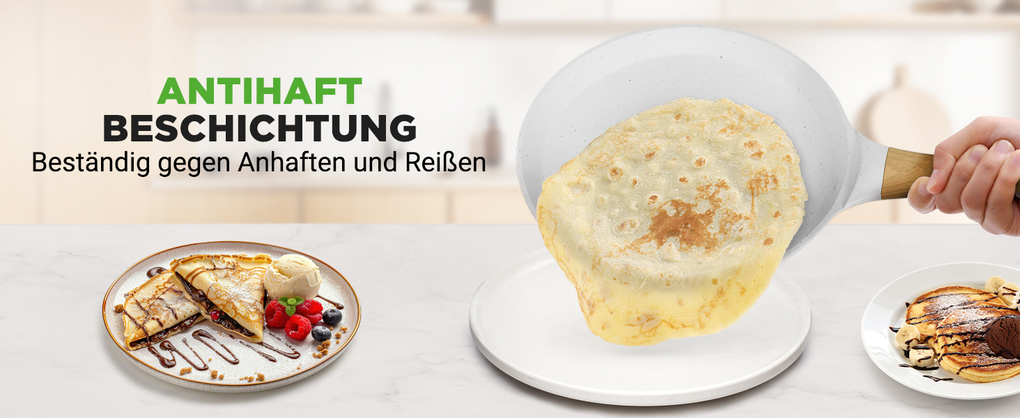 Сковорода для млинців Nutrichef з антипригарним мармуровим покриттям 28 см, індукція, алюмінієва, з дерев'яною лопаткою