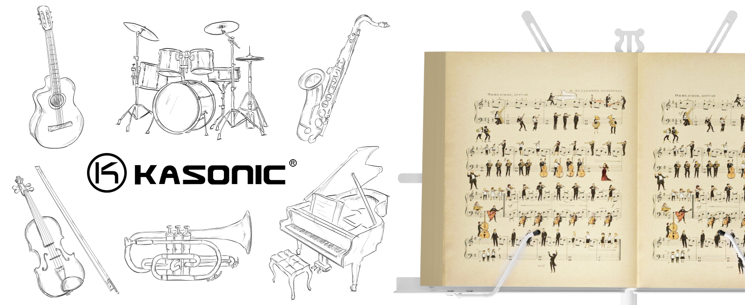 Підставка для нот KASONIC 2-в-1: складний стенд та підставка для книг, портативна та легка, з кріпленням для нот