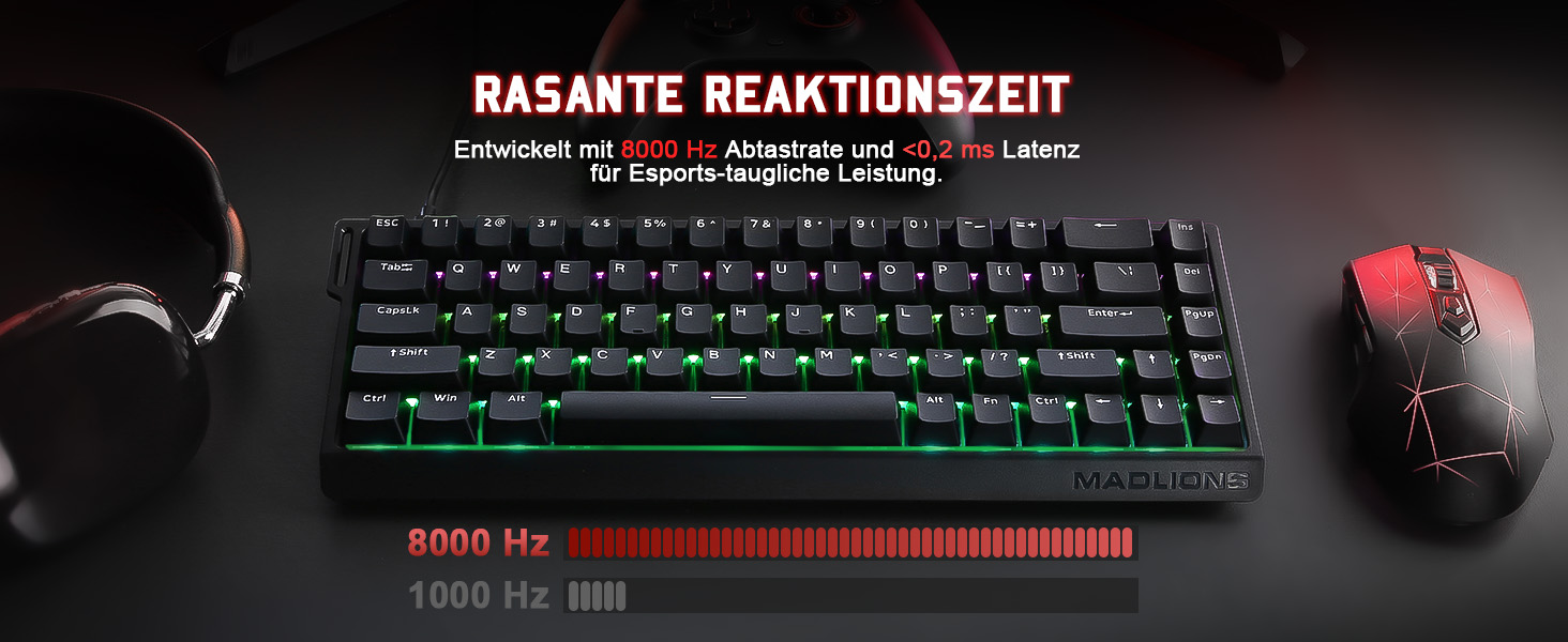 Механічна ігрова клавіатура YUNZII MADLIONS MAD68 з провідним підключенням, Hall Effect, PBT клавіші, RGB підсвічуванням, 8K polling rate (Black, Magnetic Amber Pro Switch)