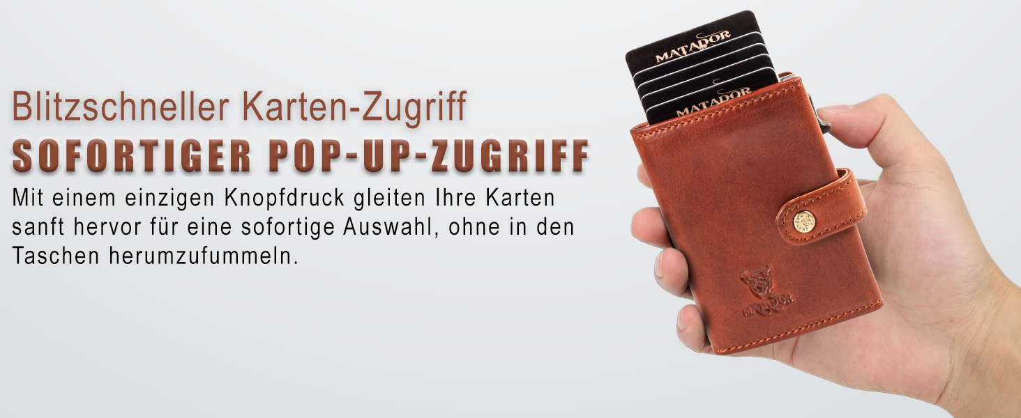 Гаманець Matador Slim Miami RFID захист – шкіряний картхолдер з механізмом висування карт, міні-гаманець чоловічий з монетником, Nappa чорний
