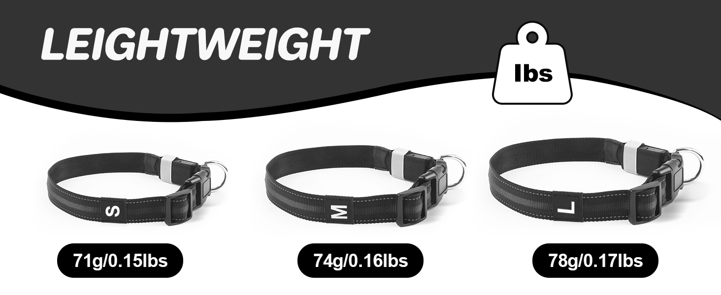 LED-нашийник для собак з підзарядкою USB, вологостійкий, регульований, 3 режими, для малих, середніх та великих собак (Чорний, L(48-60см))